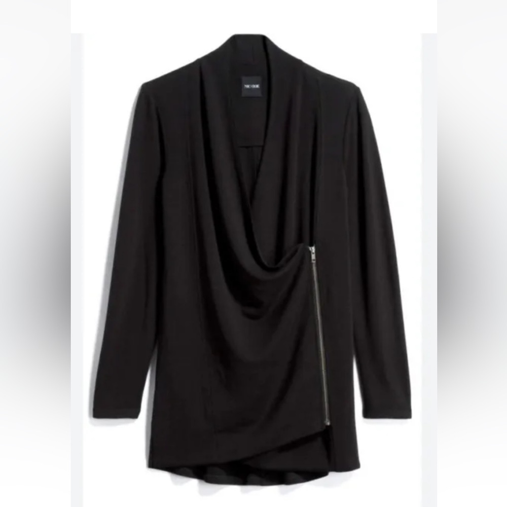 NIC+ZOE Black Drape Front Zip-Accent Top